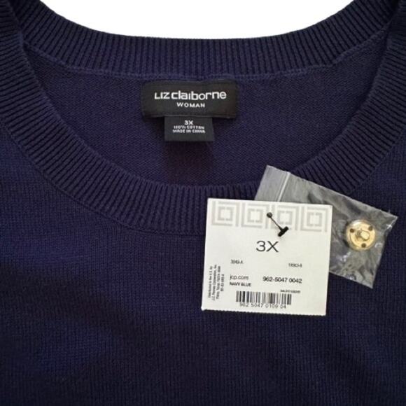 Liz Claiborne Woman Blue Round Neck Cotton Knit Gold Buttons Top Sweater 3X NEW - Picture 8 of 13